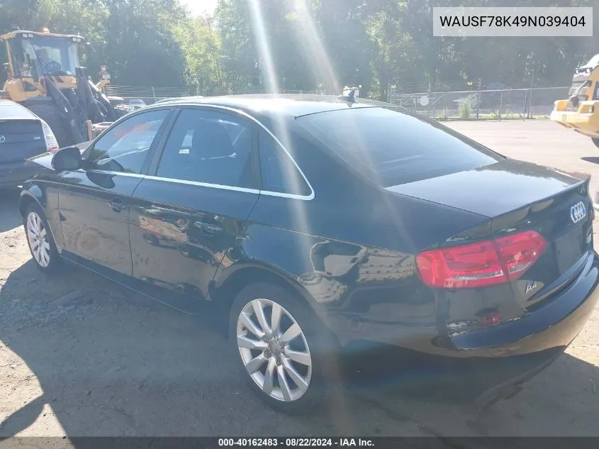 2009 Audi A4 2.0T Premium VIN: WAUSF78K49N039404 Lot: 40162483