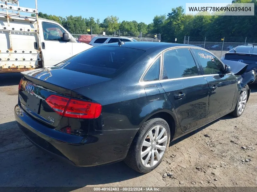 2009 Audi A4 2.0T Premium VIN: WAUSF78K49N039404 Lot: 40162483