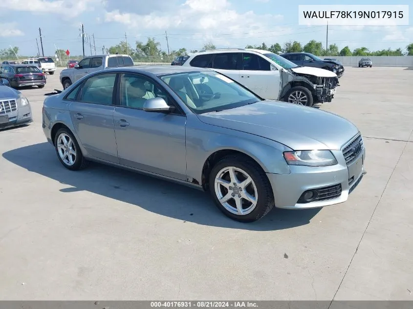 2009 Audi A4 2.0T Premium VIN: WAULF78K19N017915 Lot: 40176931