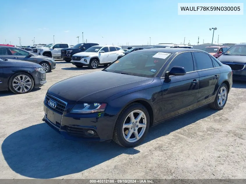 2009 Audi A4 2.0T Premium VIN: WAULF78K59N030005 Lot: 40312188