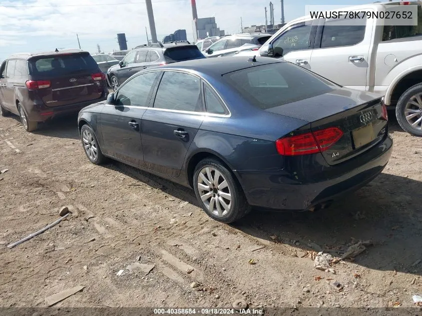 2009 Audi A4 2.0T Premium VIN: WAUSF78K79N027652 Lot: 40358684