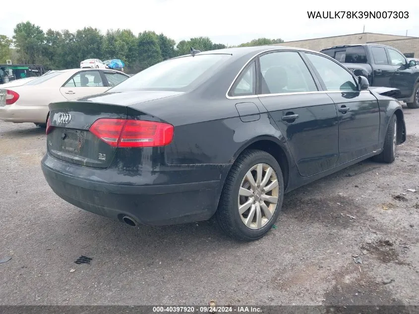 2009 Audi A4 3.2 Premium Plus VIN: WAULK78K39N007303 Lot: 40397920