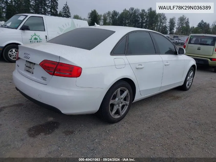 2009 Audi A4 2.0T Premium VIN: WAULF78K29N036389 Lot: 40431063