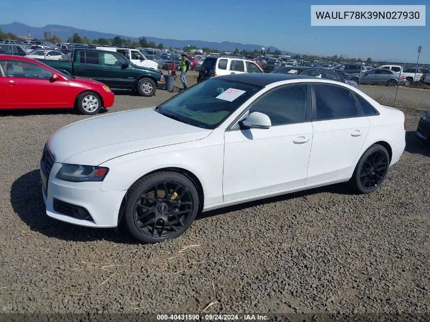 2009 Audi A4 2.0T Premium VIN: WAULF78K39N027930 Lot: 40431590