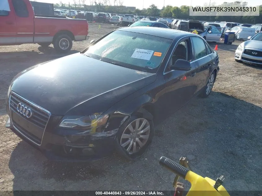 2009 Audi A4 Premium Plus VIN: WAUSF78K39N045310 Lot: 40440843