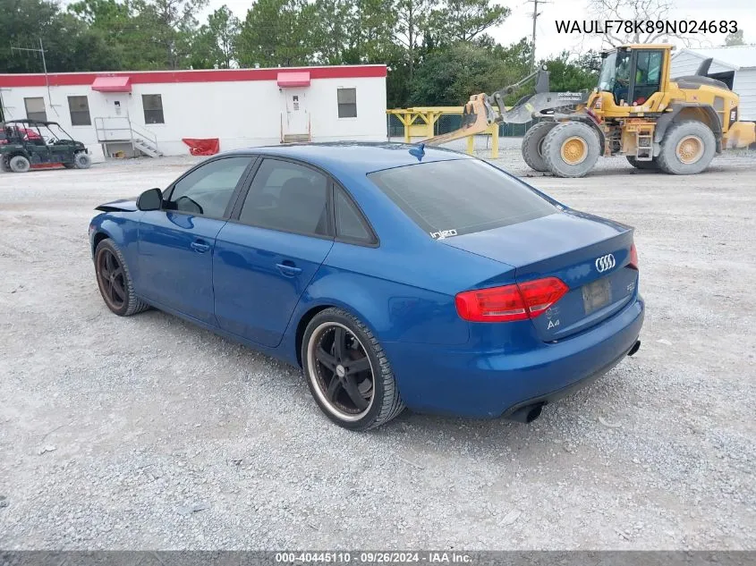 2009 Audi A4 2.0T Quattro VIN: WAULF78K89N024683 Lot: 40445110