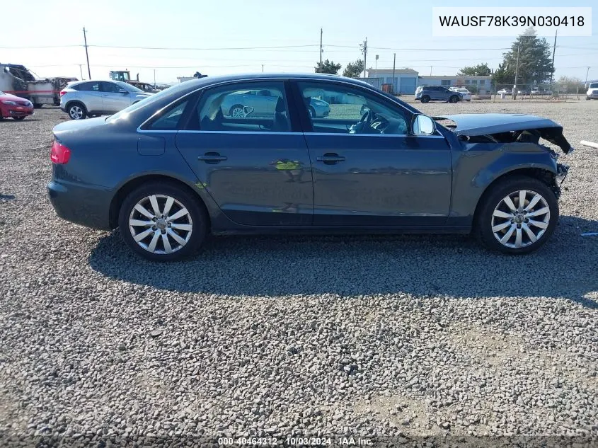 2009 Audi A4 2.0T Premium VIN: WAUSF78K39N030418 Lot: 40464312