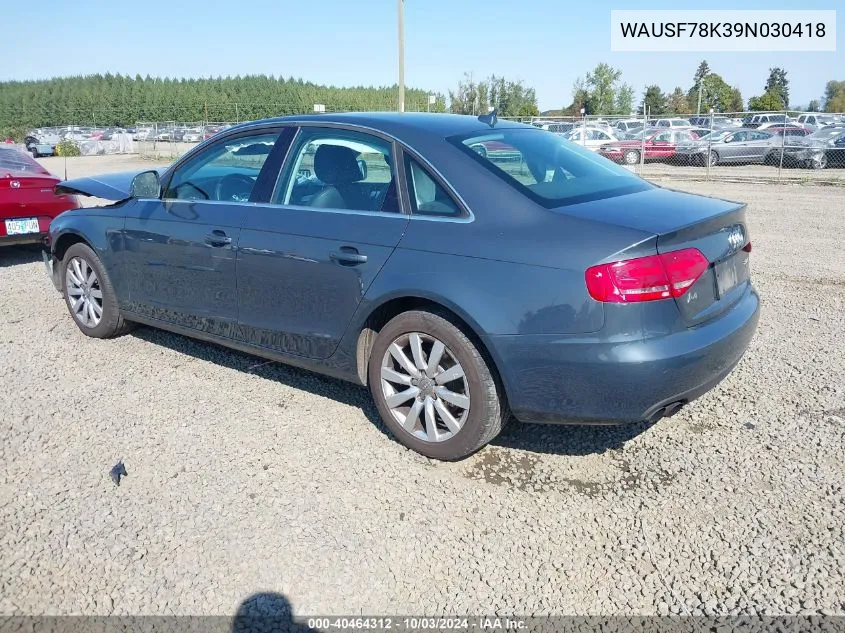 2009 Audi A4 2.0T Premium VIN: WAUSF78K39N030418 Lot: 40464312