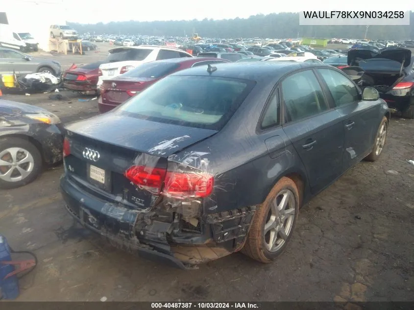 2009 Audi A4 2.0T Premium VIN: WAULF78KX9N034258 Lot: 40487387