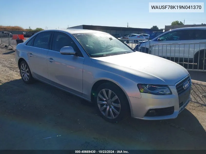 2009 Audi A4 2.0T Premium VIN: WAUSF78K19N041370 Lot: 40669430