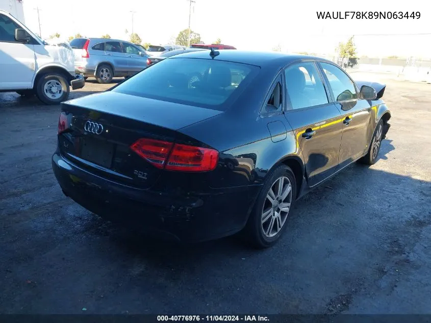 2009 Audi A4 2.0T Premium VIN: WAULF78K89N063449 Lot: 40776976