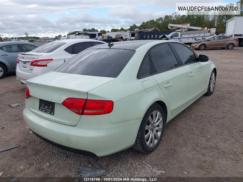 2010 Audi A4 Premium VIN: WAUDFCFL6AN006700 Lot: 12116786