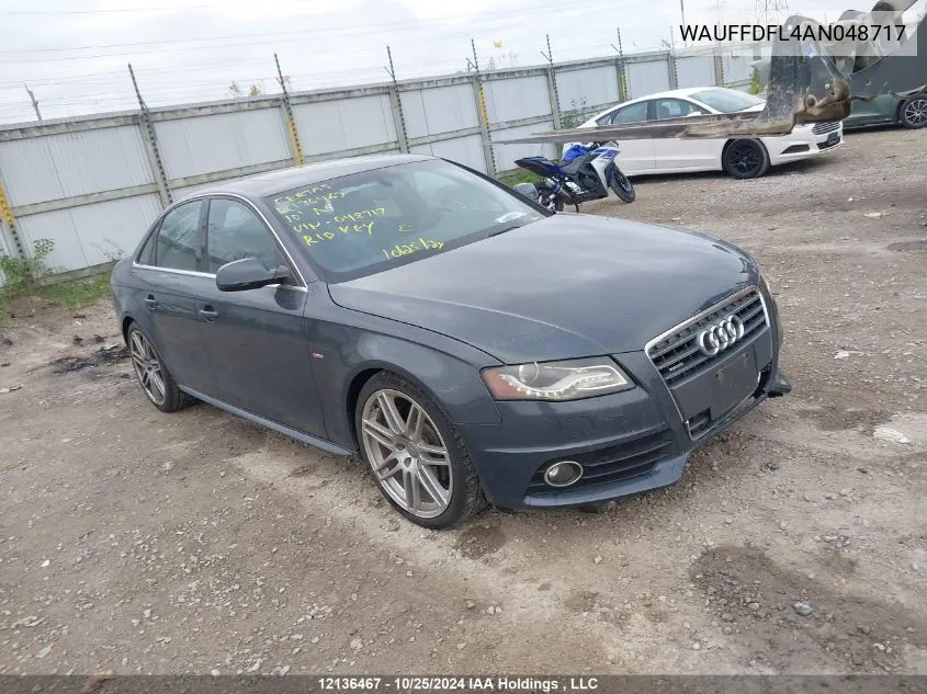 2010 Audi A4 VIN: WAUFFDFL4AN048717 Lot: 12136467