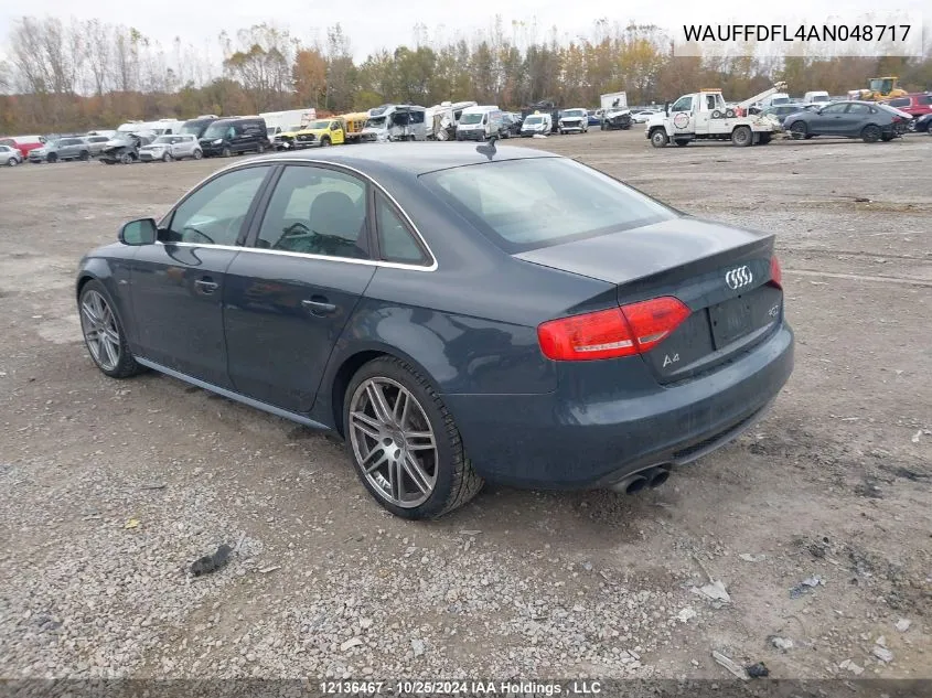 2010 Audi A4 VIN: WAUFFDFL4AN048717 Lot: 12136467