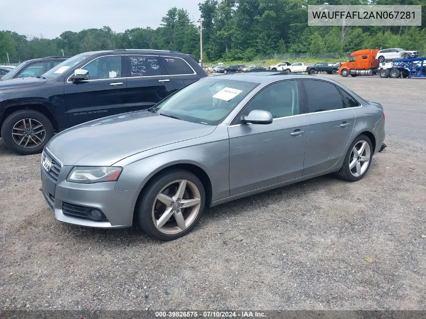 2010 Audi A4 2.0T Premium VIN: WAUFFAFL2AN067281 Lot: 39826575