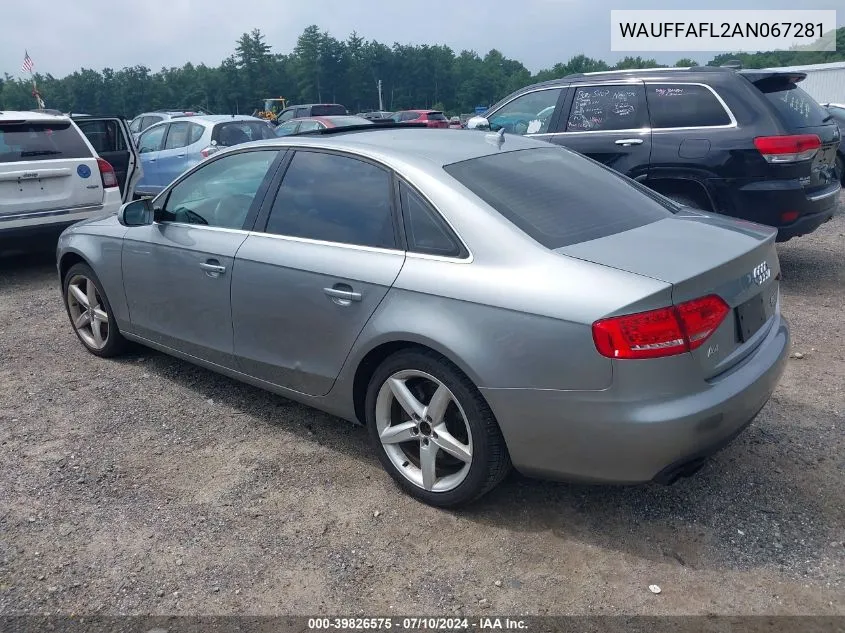 2010 Audi A4 2.0T Premium VIN: WAUFFAFL2AN067281 Lot: 39826575