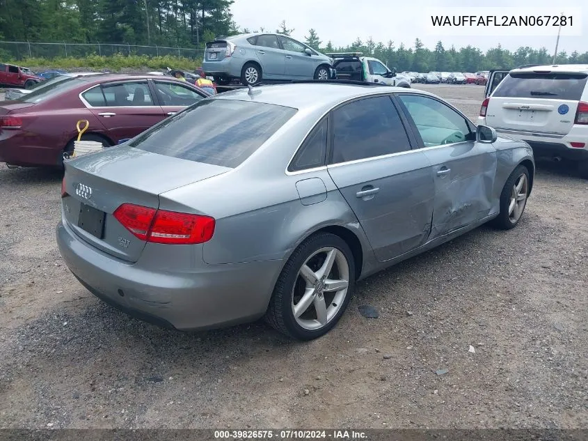 2010 Audi A4 2.0T Premium VIN: WAUFFAFL2AN067281 Lot: 39826575