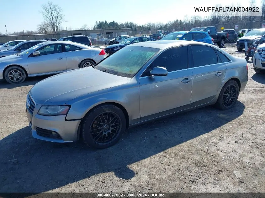 WAUFFAFL7AN004922 2010 Audi A4 2.0T Premium