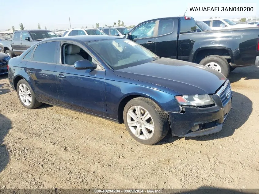 2010 Audi A4 2.0T Premium VIN: WAUAFAFL3AN040200 Lot: 40294204