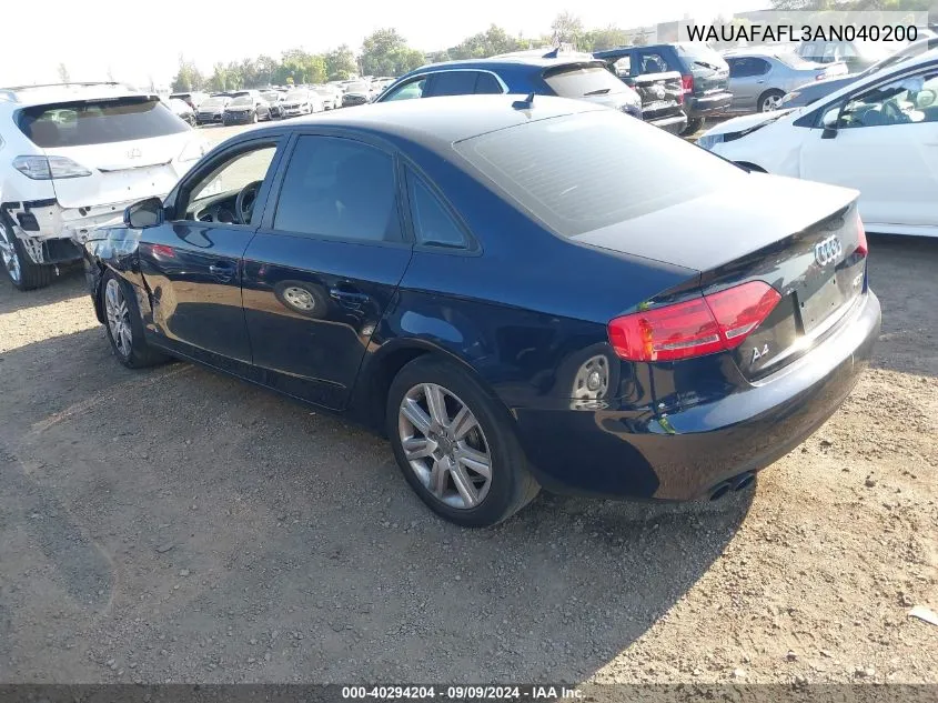 2010 Audi A4 2.0T Premium VIN: WAUAFAFL3AN040200 Lot: 40294204