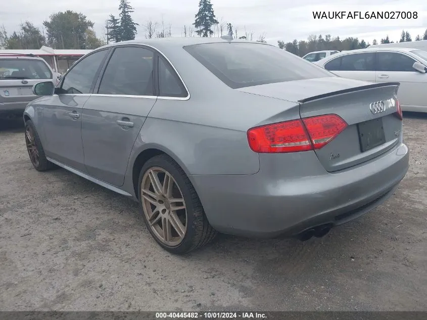 2010 Audi A4 2.0T Premium VIN: WAUKFAFL6AN027008 Lot: 40445482