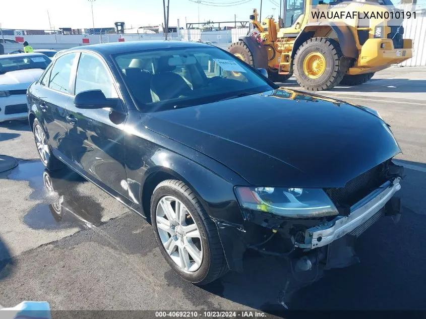 2010 Audi A4 2.0T Premium VIN: WAUAFAFLXAN010191 Lot: 40692210