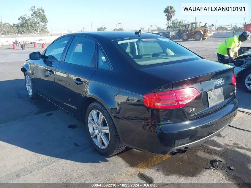 2010 Audi A4 2.0T Premium VIN: WAUAFAFLXAN010191 Lot: 40692210