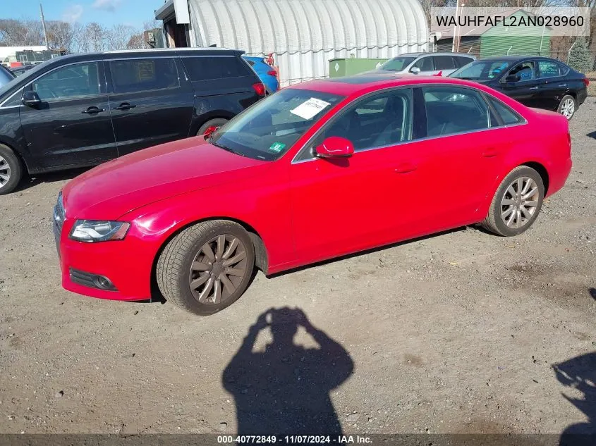 2010 Audi A4 2.0T Premium VIN: WAUHFAFL2AN028960 Lot: 40772849