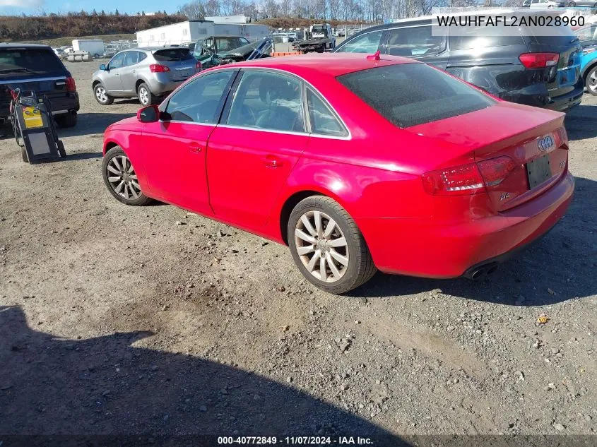 2010 Audi A4 2.0T Premium VIN: WAUHFAFL2AN028960 Lot: 40772849