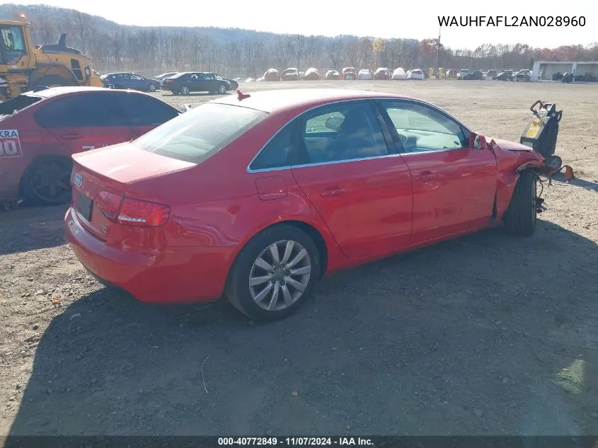 2010 Audi A4 2.0T Premium VIN: WAUHFAFL2AN028960 Lot: 40772849