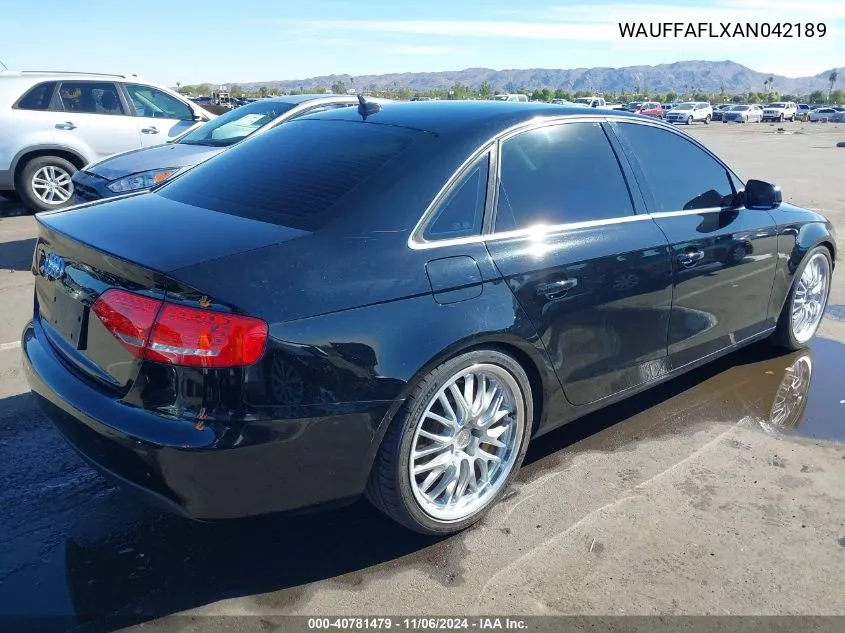 2010 Audi A4 2.0T Premium VIN: WAUFFAFLXAN042189 Lot: 40781479