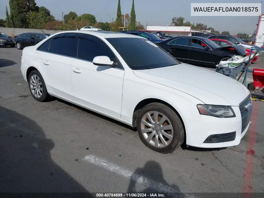 2010 Audi A4 2.0T Premium VIN: WAUEFAFL0AN018575 Lot: 40784699