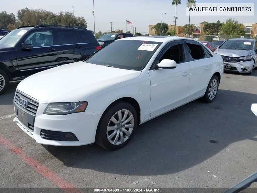 2010 Audi A4 2.0T Premium VIN: WAUEFAFL0AN018575 Lot: 40784699