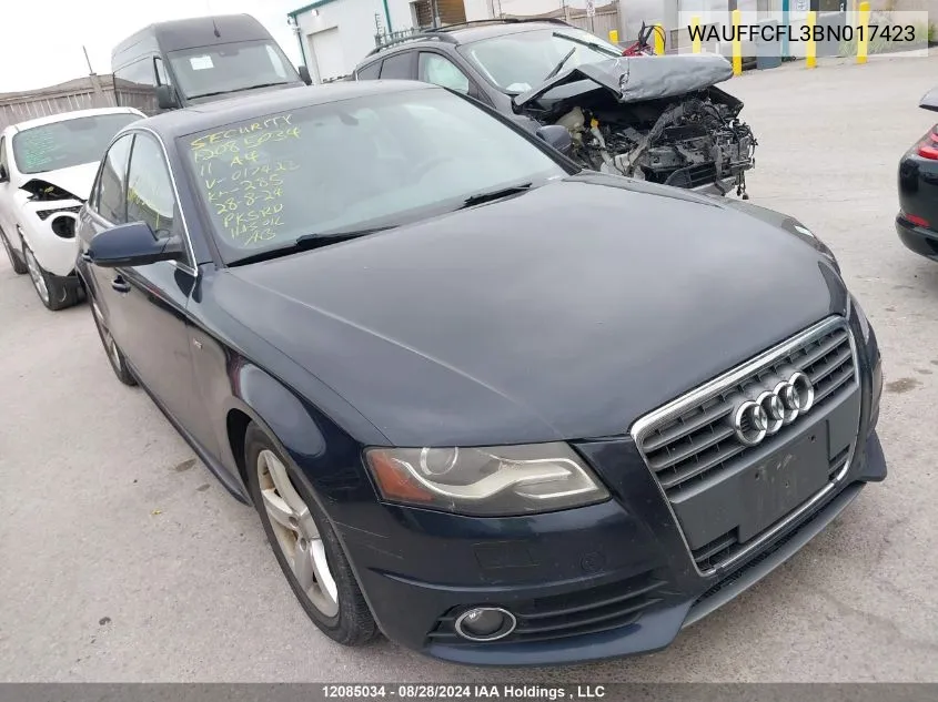 2011 Audi A4 VIN: WAUFFCFL3BN017423 Lot: 12085034