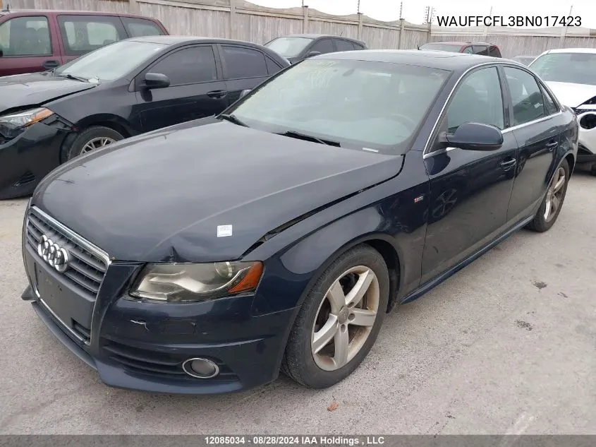 2011 Audi A4 VIN: WAUFFCFL3BN017423 Lot: 12085034