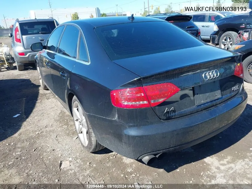 2011 Audi A4 VIN: WAUKFCFL9BN038193 Lot: 12094445