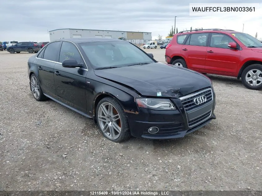 2011 Audi A4 VIN: WAUFFCFL3BN003361 Lot: 12115409