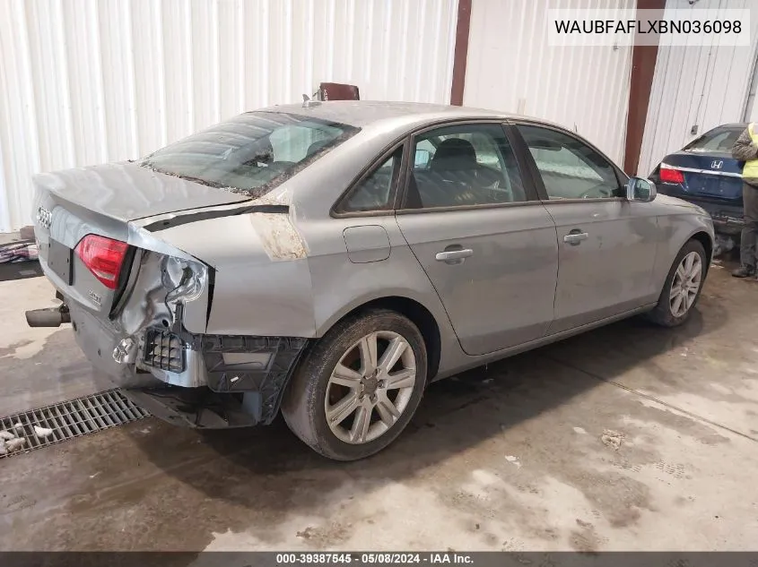 2011 Audi A4 2.0T Premium VIN: WAUBFAFLXBN036098 Lot: 39387545