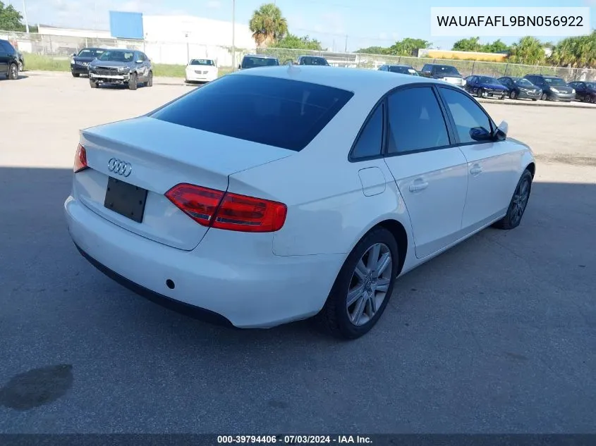 WAUAFAFL9BN056922 2011 Audi A4 2.0T Premium