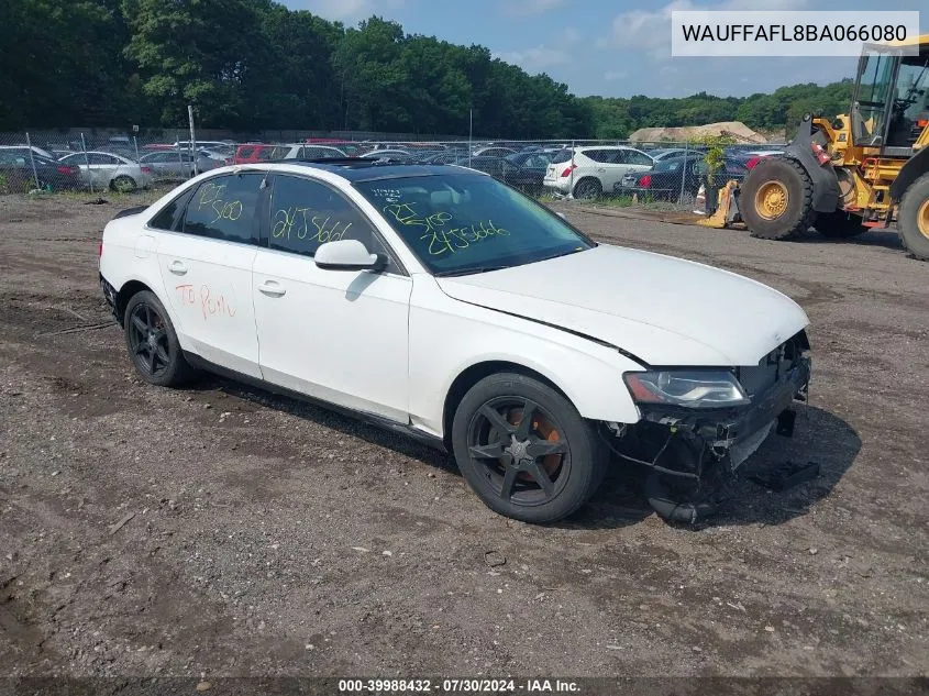 2011 Audi A4 2.0T Premium VIN: WAUFFAFL8BA066080 Lot: 39988432