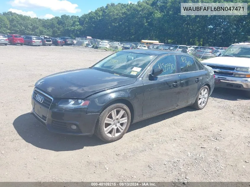 2011 Audi A4 2.0T Premium VIN: WAUBFAFL6BN047471 Lot: 40109215