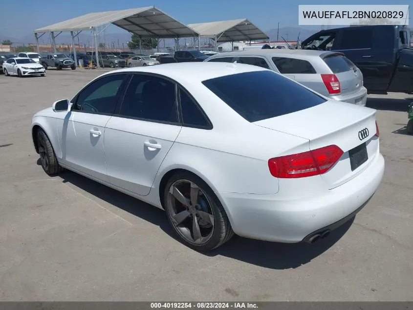 2011 Audi A4 2.0T Premium VIN: WAUEFAFL2BN020829 Lot: 40192254