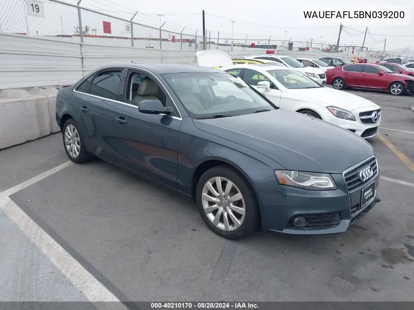 2011 Audi A4 2.0T Premium VIN: WAUEFAFL5BN039200 Lot: 40210170