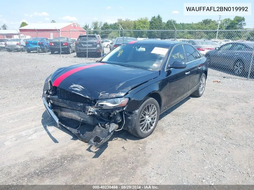 2011 Audi A4 2.0T Premium VIN: WAUFFAFL2BN019992 Lot: 40238466