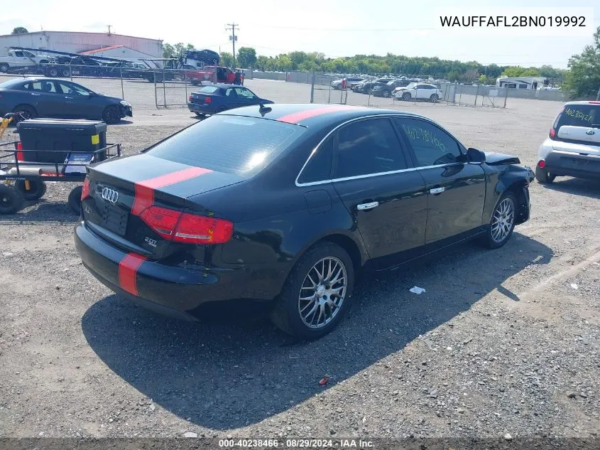 2011 Audi A4 2.0T Premium VIN: WAUFFAFL2BN019992 Lot: 40238466