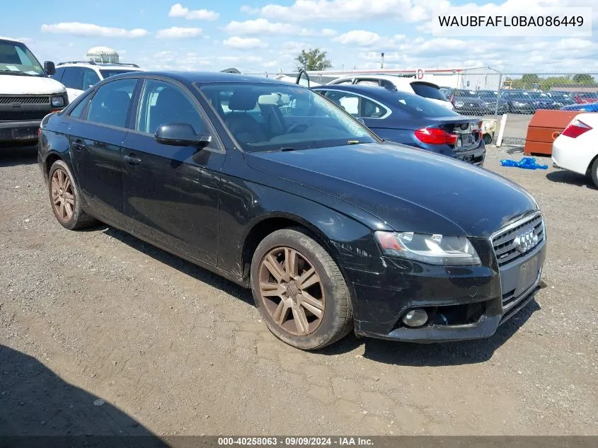 WAUBFAFL0BA086449 2011 Audi A4 2.0T Premium