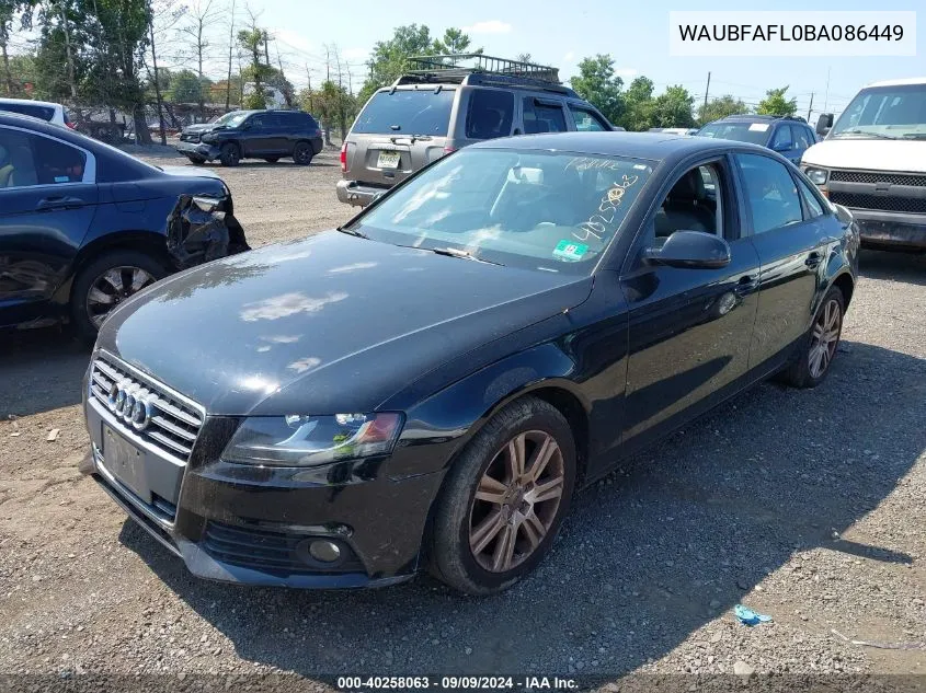 2011 Audi A4 2.0T Premium VIN: WAUBFAFL0BA086449 Lot: 40258063