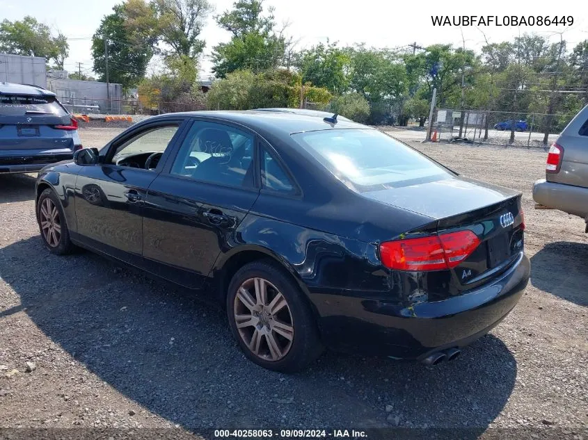 2011 Audi A4 2.0T Premium VIN: WAUBFAFL0BA086449 Lot: 40258063