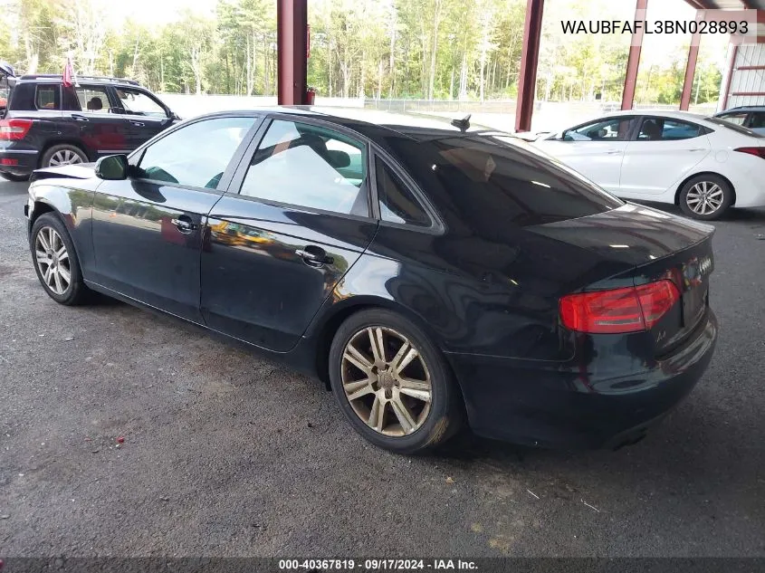 WAUBFAFL3BN028893 2011 Audi A4 2.0T Premium