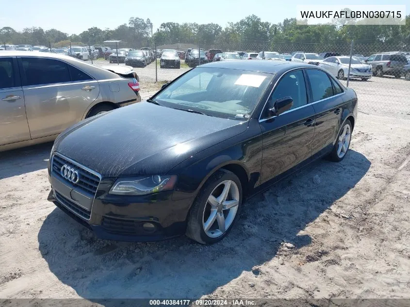 2011 Audi A4 2.0T Premium VIN: WAUKFAFL0BN030715 Lot: 40384177